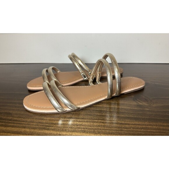 J. Crew Gold Metallic Strappy Slip‎ On Flat Sandals Women's 9 - Picture 1 of 10